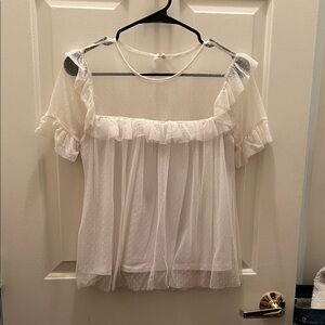 White House Black Market Sheer White Ruffle Blouse